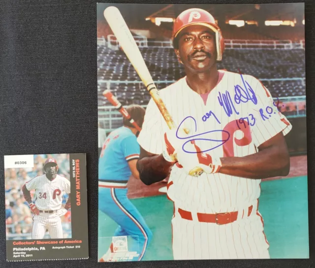 Gary Matthews Autograph Philadelphia Phillies MLB 8x10 Photograph