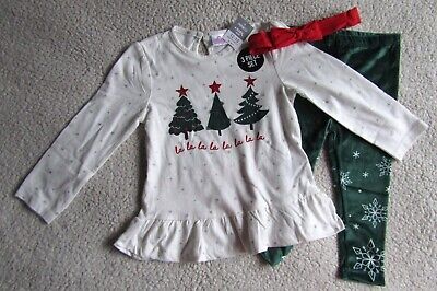 Girls 3 Piece Christmas Outfit Top Bottom Headband Age 12-18 Months Brand New WL