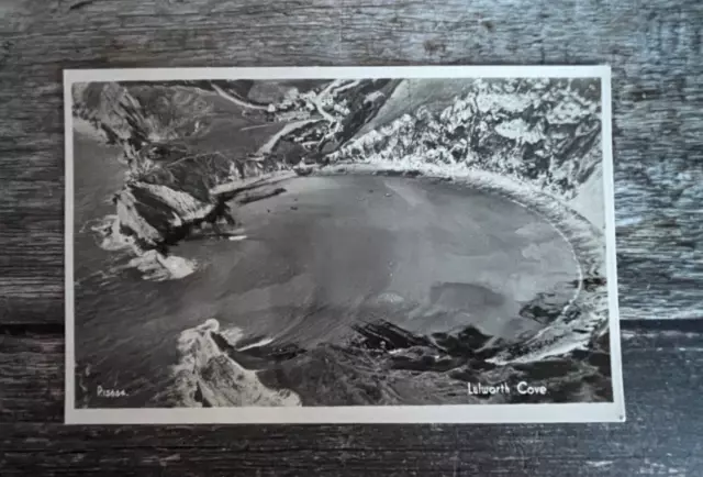 Lulworth Cove Dorset Aerial View Black & White Photo Vtg Postcard Un-posted