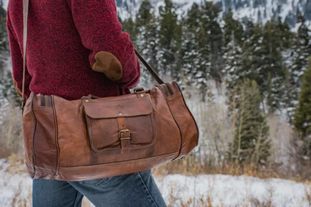 Bolso Cuero Genuino Viaje Hombre Lona Equipaje Gimnasio Vintage Fin de Semana S