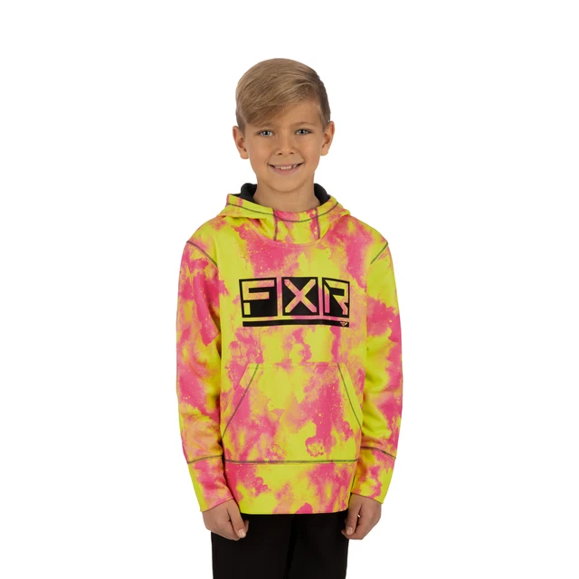 FXR Youth Podium Tech Pullover Hoodie Neon Acid/Black Polyester Fleece DWR