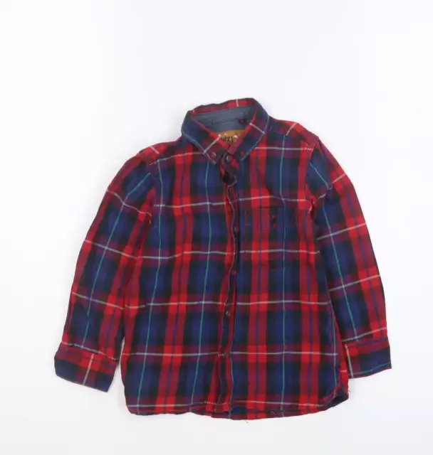 NEXT Boys Red Plaid Cotton Basic Button-Up Size 2-3 Years Collared Button