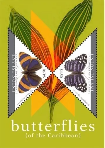 Union Island 2011 - Butterflies of the Caribbean Souvenir sheet of 2 Stamps MNH