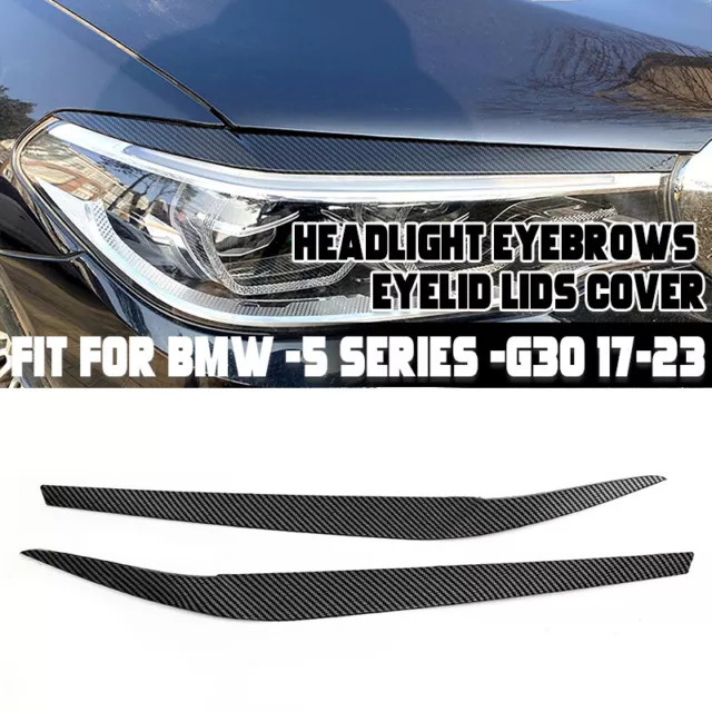 2×Headlight Eyebrow Eyelid Cover Trim For BMW G30 G31 G38 5 Series Carbon Style