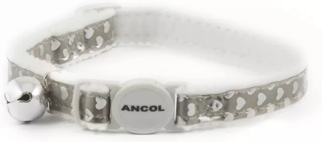 Ancol Reflective Gloss Hearts Safety Cat Collar Silver