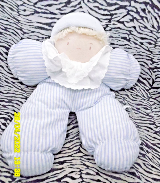 🐞 Doudou Poupee Lutin Vintage Ateliers Du Moulin Roty Bleu Raye  35Cm Tbe