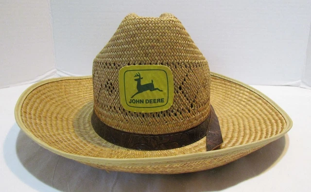 John Deere Vintage Woven Straw Hat W/ Yellow 2 Legged Deer Logo Size Medium