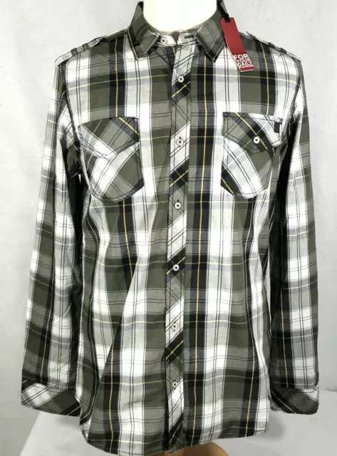 i Jeans Buffalo Casual Shirt Men's XL Green White Military Plaid Button Up New