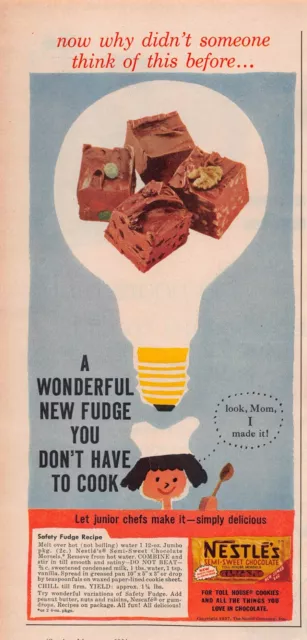 Nestle Chocolate Morsels Safety Fudge Recipe Kitchen Vtg Magazine Print Ad 1950s