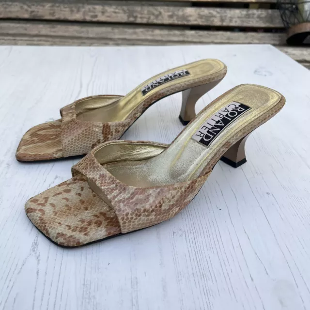 Moli glitter muli vintage anni '90 Roland Cartier pelle di serpente tacchi da gattino taglia 5