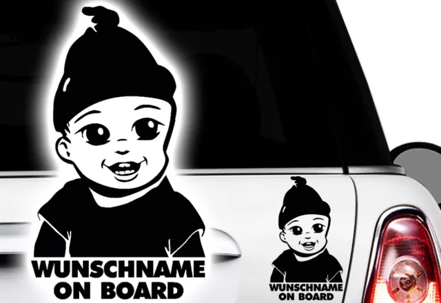 2x Aufkleber WUNSCHNAME ON BOARD Sticker Hangover Baby Auto Kind fährt mit FUN4x