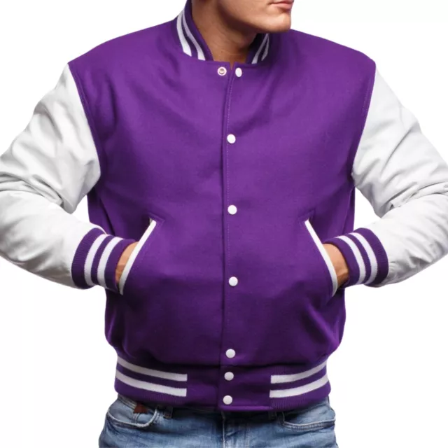 Varsity Jacket Wool & Leather Sleeves Casual Sporty Bomber Jacket Coat