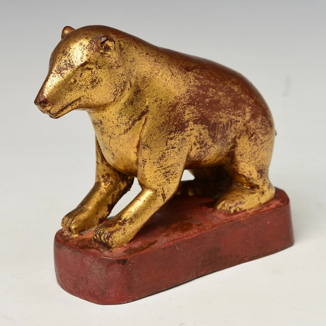19th Century, Mandalay, Antique Burmese Wooden Mouse with Gilded Gold