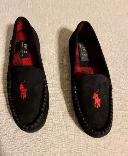 Polo Ralph Lauren Dezi Red Pony Women's Slippers Slip On Moccasins Shoes Black 7