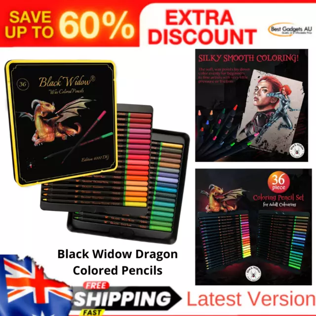 Black Widow Dragon Colored Pencils For Adults - 36 Colouring Pencils With Smooth