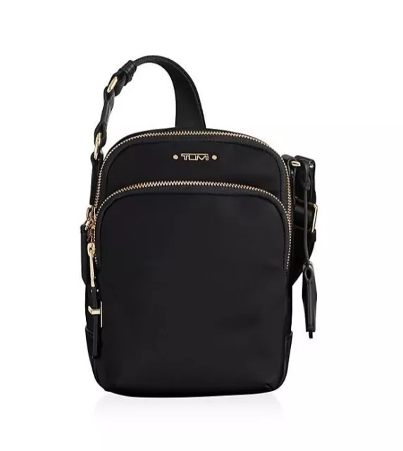 NWT Tumi Voyageur Ruma Crossbody Nylon Leather Black & Gold  7.75" X 5.5" X 2"