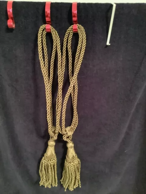 Set of 2 Drapery Curtain Tiebacks Green Braided Knot Tassel