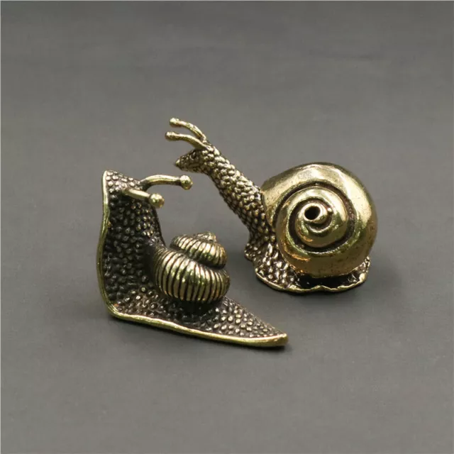 Brass Solid Snail Animal Carved Statue Figure Antique Ornament Art Gift Decor US