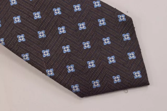 Ermenegildo Zegna NWT Neck Tie Brown With Small Light Blue Flowers 100% Silk