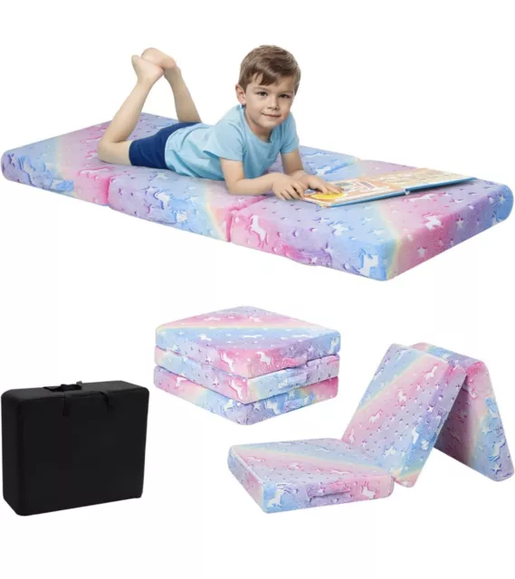 MeMoreCool Kid Glow in The Dark Multi Fold Mattress Unicorn Rainbow