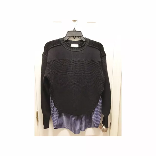 3.1 Phillip Lim Womens Thick Black Sweater w/ Blue Striped Shirt Blouse Sz Small