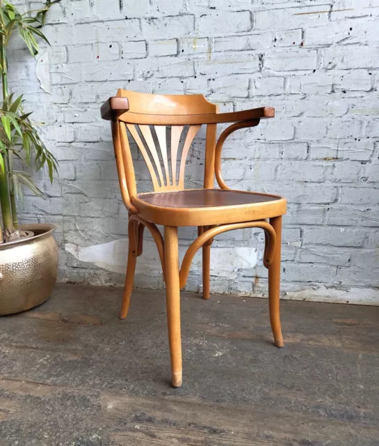 Vintage Mid Century Modern Thonet Style  Bentwood Fan Back Desk Chair Armchair