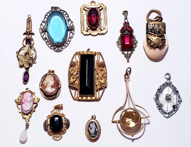 12 Piece Antique Victorian/Edwardian to Art Deco/Nouveau Pendant Lot
