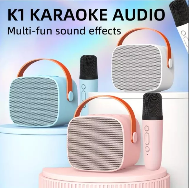 K1 Mini Macchina Karaoke Con 1 Microfono Wireless,disponibile in tre colori.