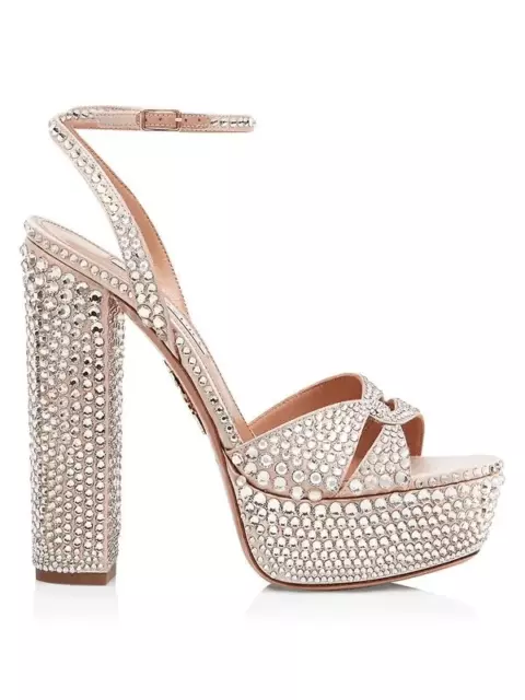 AQUAZZURA  Sinner Crystal Plateau Satin Sandals - Powder Pink