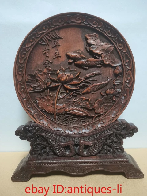 7.8"China boxwood carving antique landscape pot year after year screen