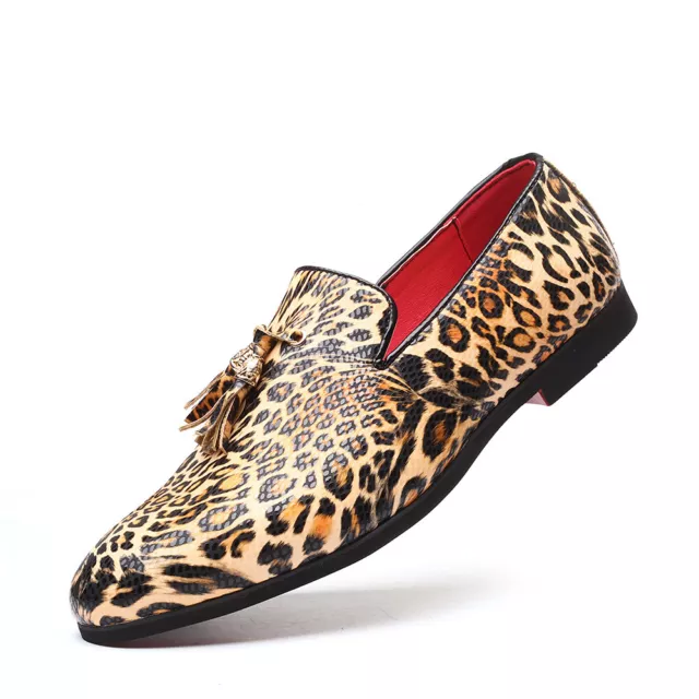 Men's Slip On Leopard Tassel Leather Driving Shoes Casual Loafers Oxfords Dress