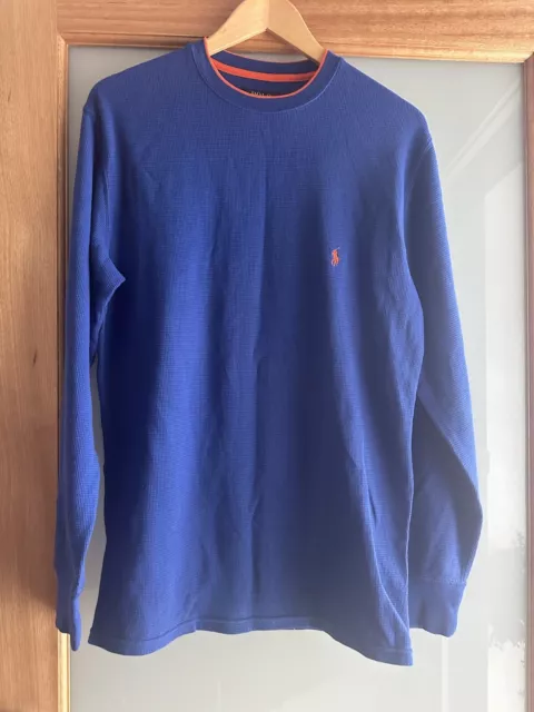 Polo Ralph Lauren Casual Knit Pullover Jumper Size M Mens Blue Logo Long Sleeve