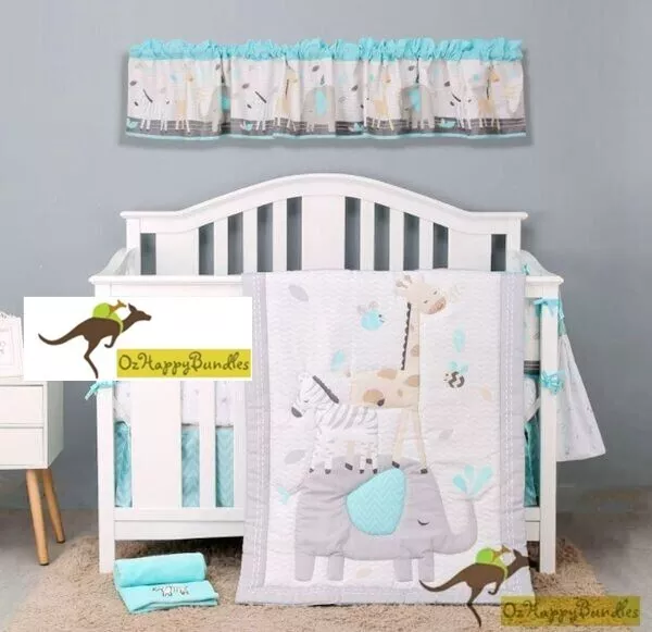 New Baby Boys 6 Pieces Elephant Zebra Nursery Bedding Crib Cot Sets