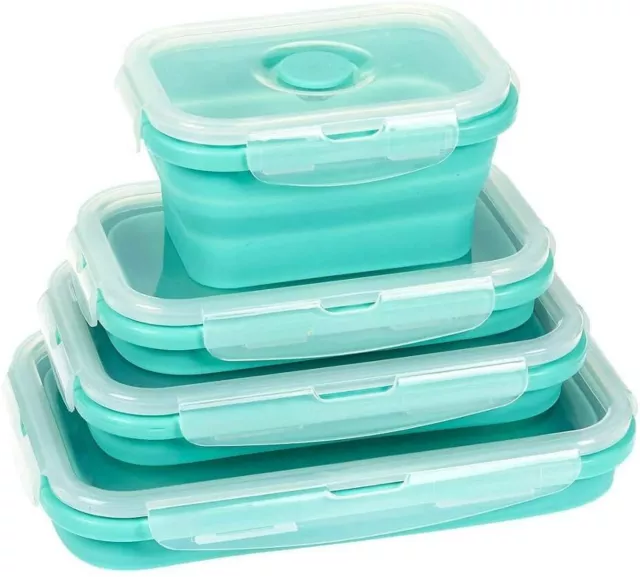 Silicone Food Storage Containers -with BPA Free Airtight Plastic Lids - Set of 4