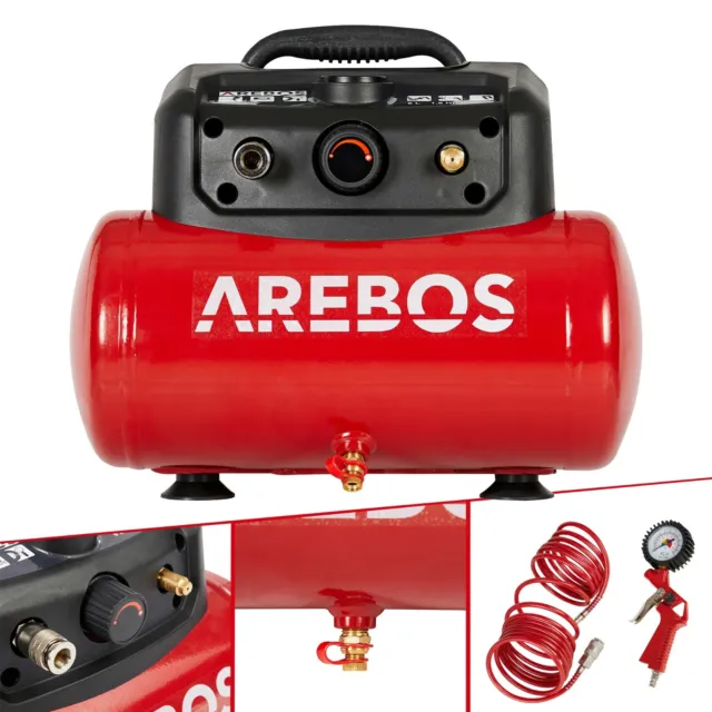 AREBOS Compresseur d'air avec kit d'accessoires 13 pièces régulateur 6 Litres