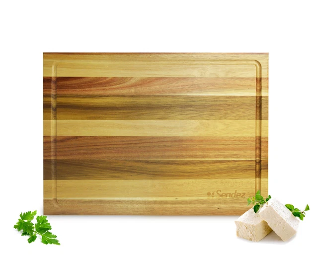 Natural Elements KitchenCraft - Planche à Découper Creuse en Bois d'Acacia, Hachoir Berceuse à Double Lame en INOX, Collection, 14x18x25 cm - Marron et Argent