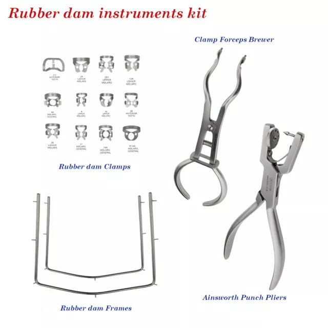 Dental Rubber Dam instrument Clamp Forceps Punch Pliers Ainsworth Frame & Clamps