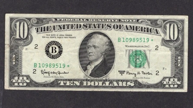 1963 A $10 Ten Dollar Bill Star Note S485