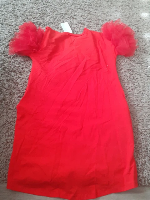 T-shirt rossa puff abito sleve ragazze nuova con etichette età 12 bambini 