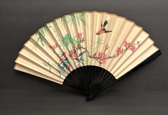 Antique Chinese Hand-Painted Fan w/calligraphy & Flowers/Nature, Signed