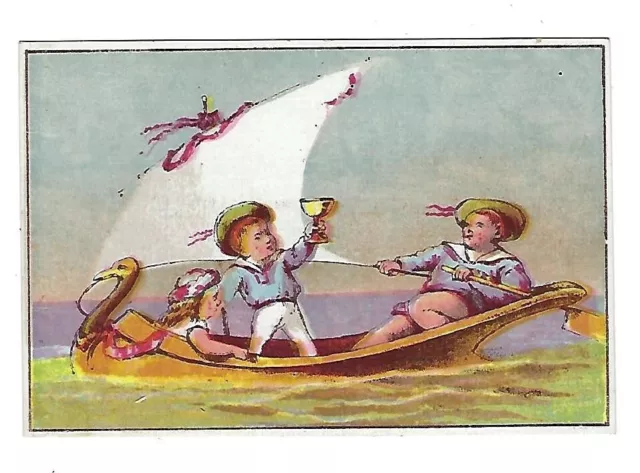 c1890 Stock Victorian Trade Card Children Row a Sail Boat