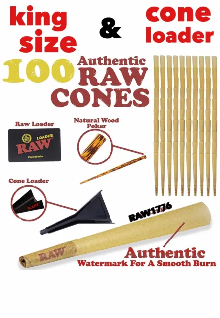 RAW classic KING Size Pre-Rolled Cones (100 Pack)+RAW KING size cone loader