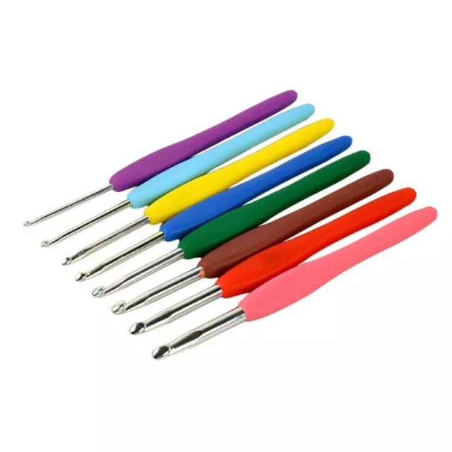 8pcs Multi-color Soft Grip Handle Aluminum Crochet Hook Knitting Needles Kit