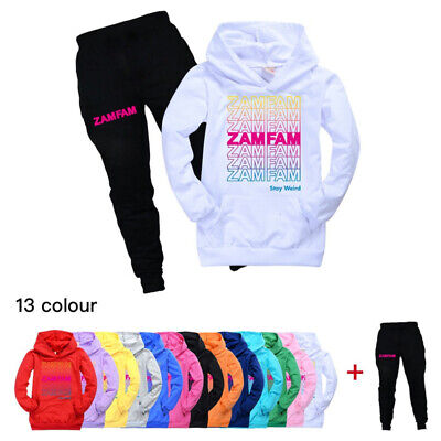 New Zamfam Boys Girls Casual Long Sleeve Pocket Hoodie Tops+Trousers Set Gift UK