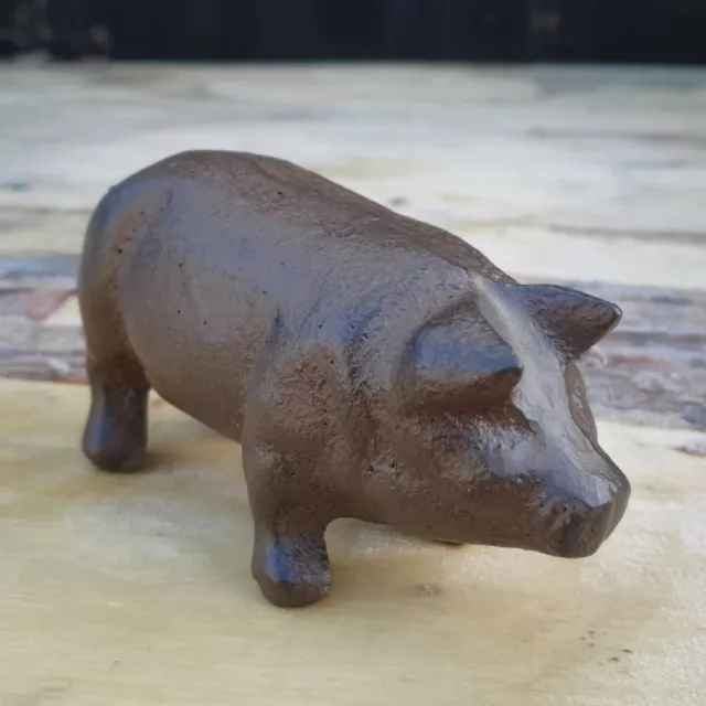 Brown Cast Iron Pig Outdoor Garden Patio Lawn Sculpture Statue Animal Ornament