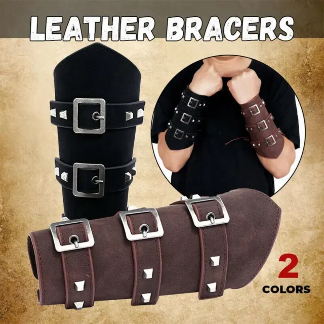 Medieval Men Cosplay PU Leather Armor Lace-Up Viking Bracer Wristband L5C3