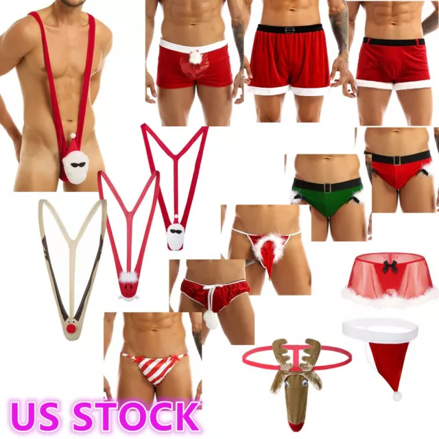 US Men Velvet Christmas Holiday Santa Claus Fancy Boxer Briefs Cosplay Underwear