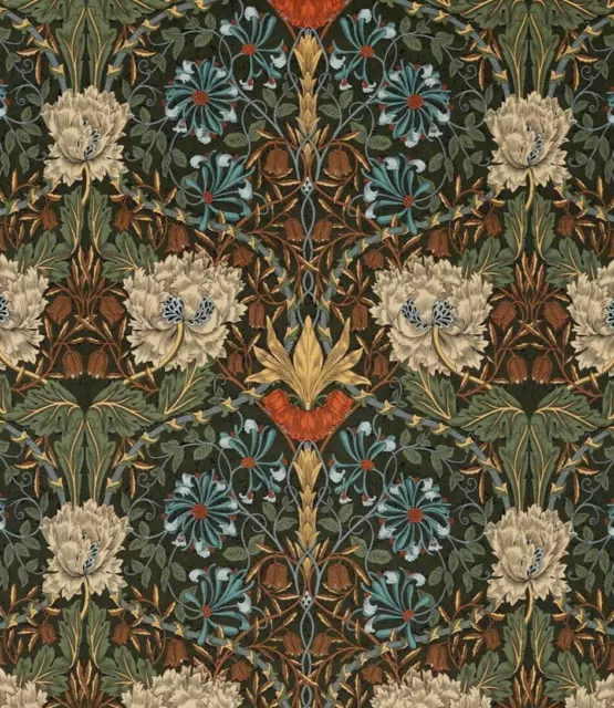 WILLIAM MORRIS VORHANGSTOFF Geißblatt & Tulpensamt 3 METER WALD/KASTANIE 2