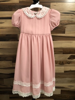 VINTAGE JESSICA McCLINTOCK GIRLS USA PINK DRESS & WHITE LACE SIZE 6