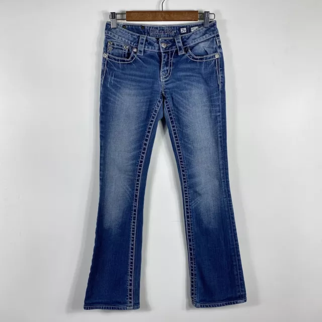 Miss Me Size 26 Crystal Rhinestone Embellished Flap Pocket Bootcut Jeans JP5521B